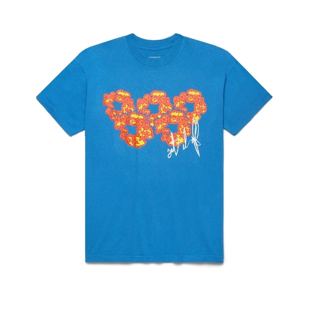Blue Graphic T-Shirt with Orange Design